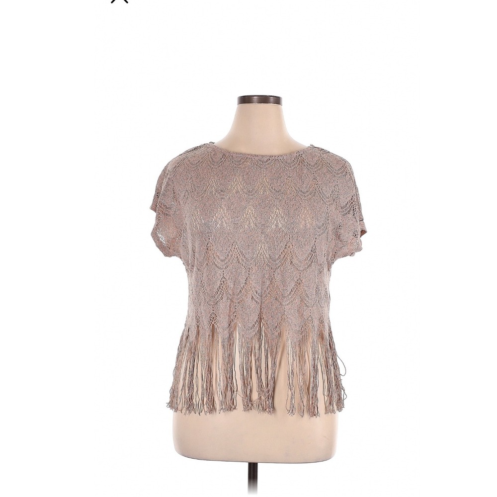 Maurices Knit Fringe Top Beige Rose gold Short‎ Sleeve Women Plus Size XL